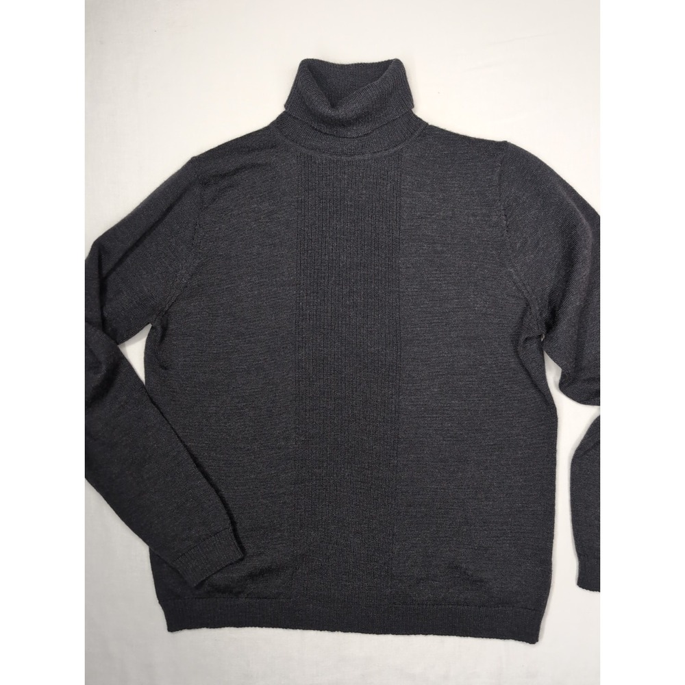 Pendleton Womens Petite Merino Wool Sweater Dark Gray Ribbed Vintage Turtle Neck